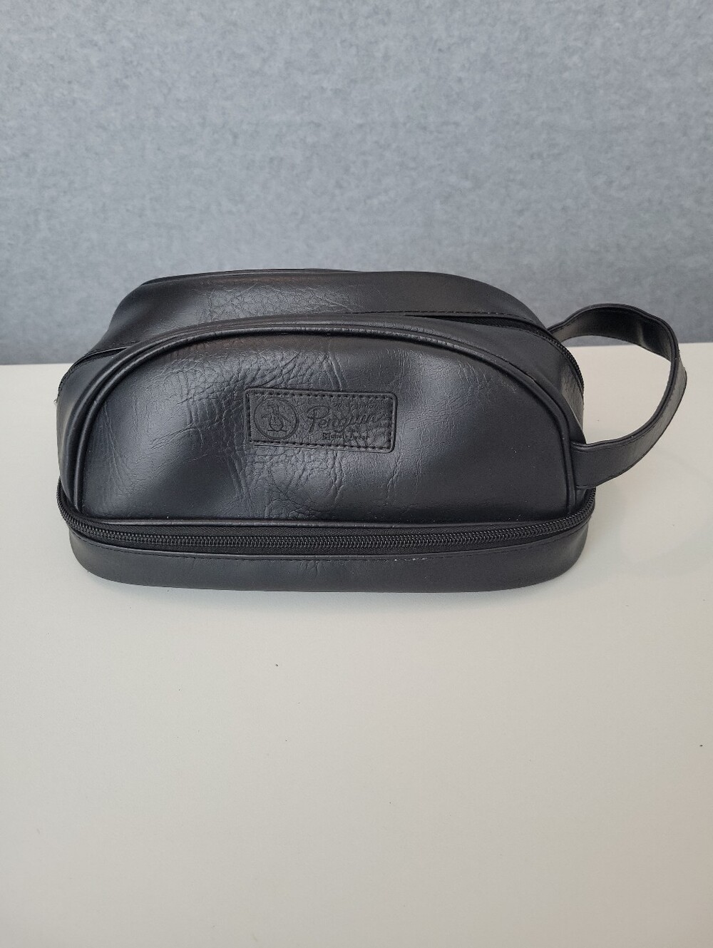 Penguin Black Faux Leather Travel Kit  W/ 2oz Bottle Zipper NWT Toiletry Bag
